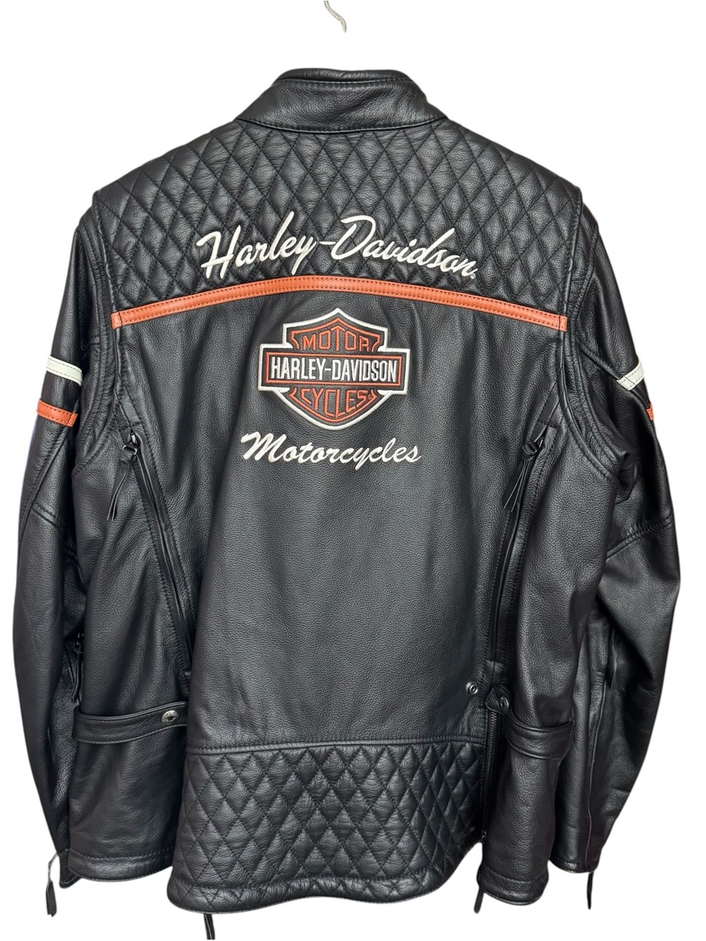 Harley-Davidson Black Leather Jacket with Orange and White Accents - Picture 3 of 16